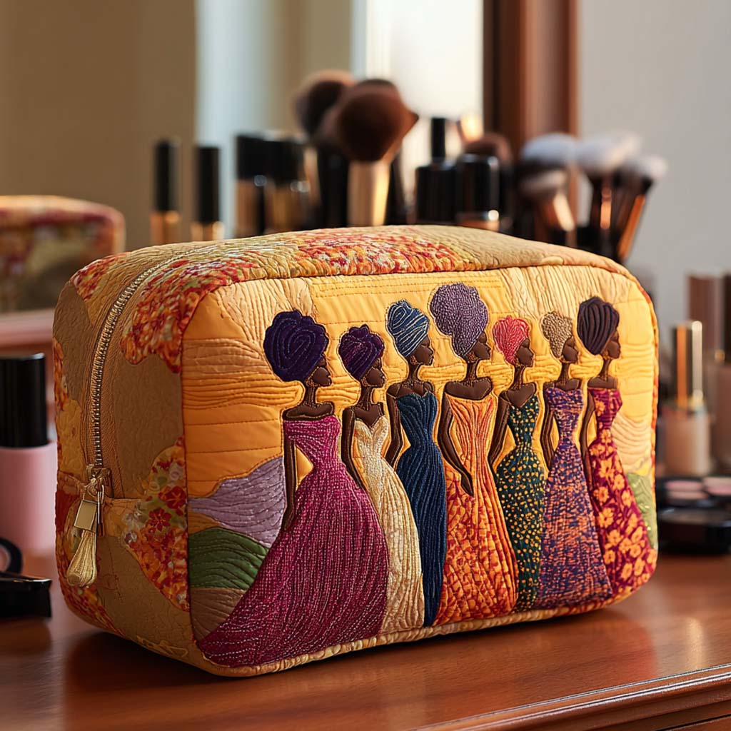 Quilted Makeup Bag with Delicate Pattern