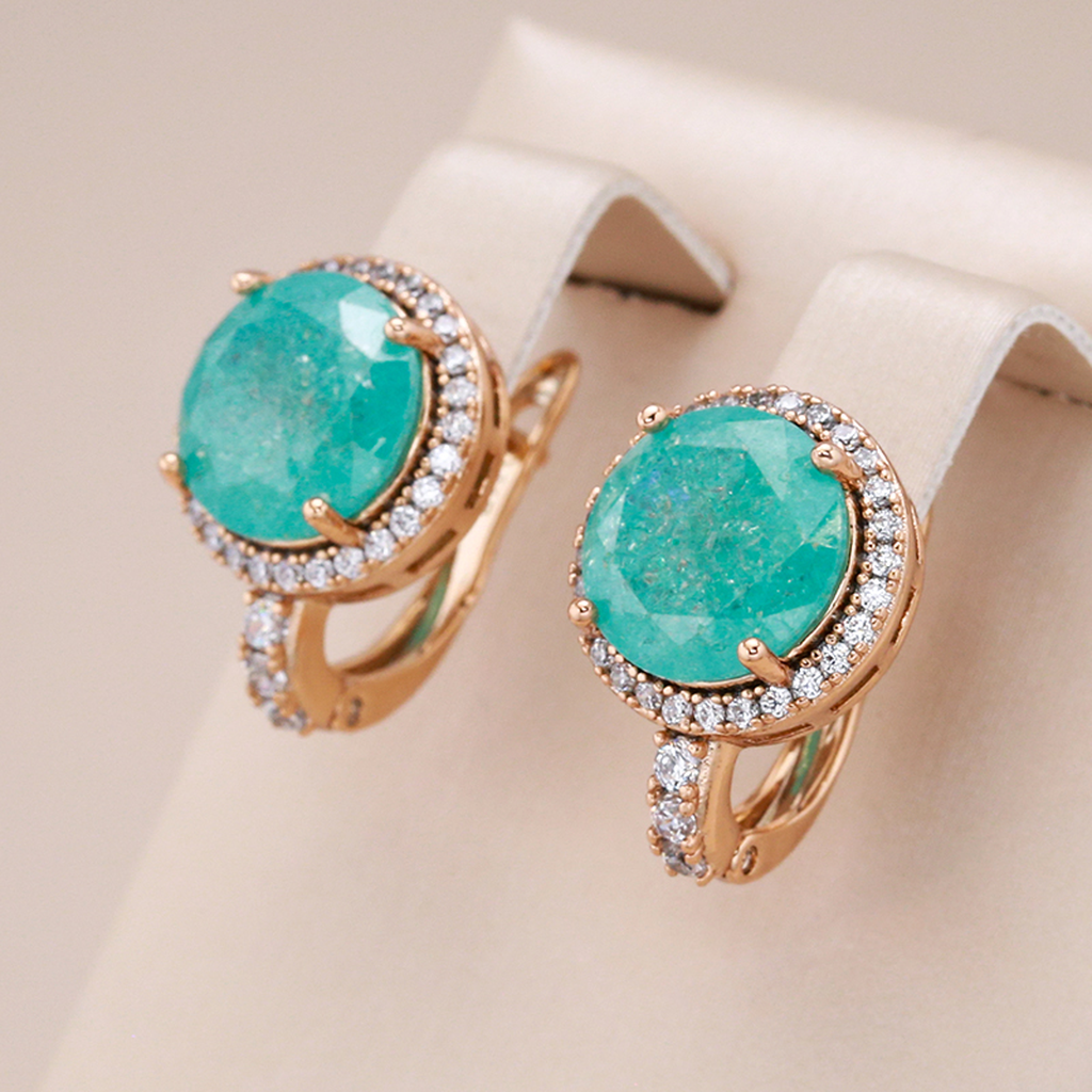 Elegant Earrings in Gold with Turquoise and Opal