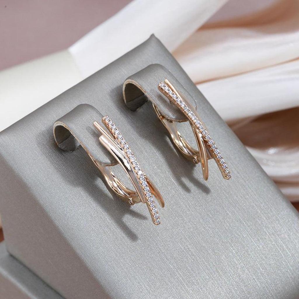 Elegant Cross Drop Earrings in Gold Tone