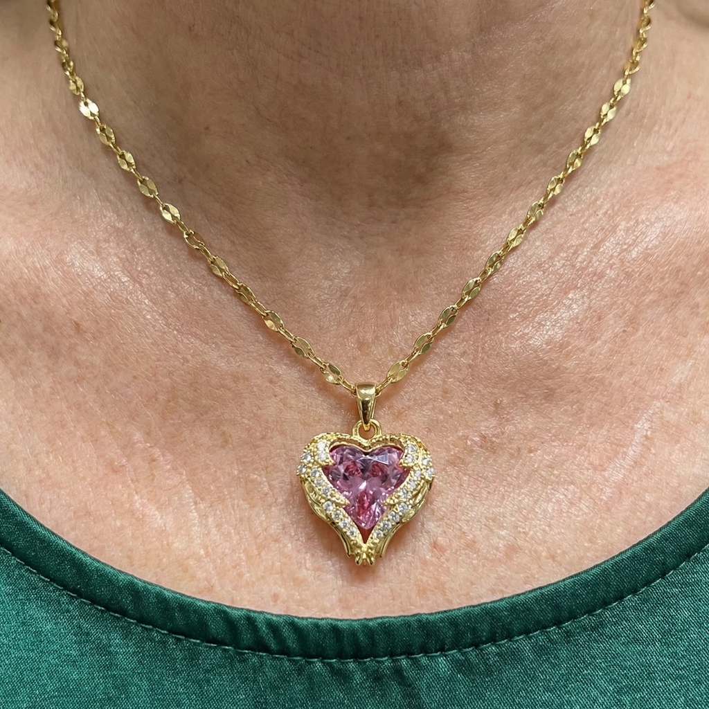 Heart Necklace “Angel Embrace” in Pink | Gold