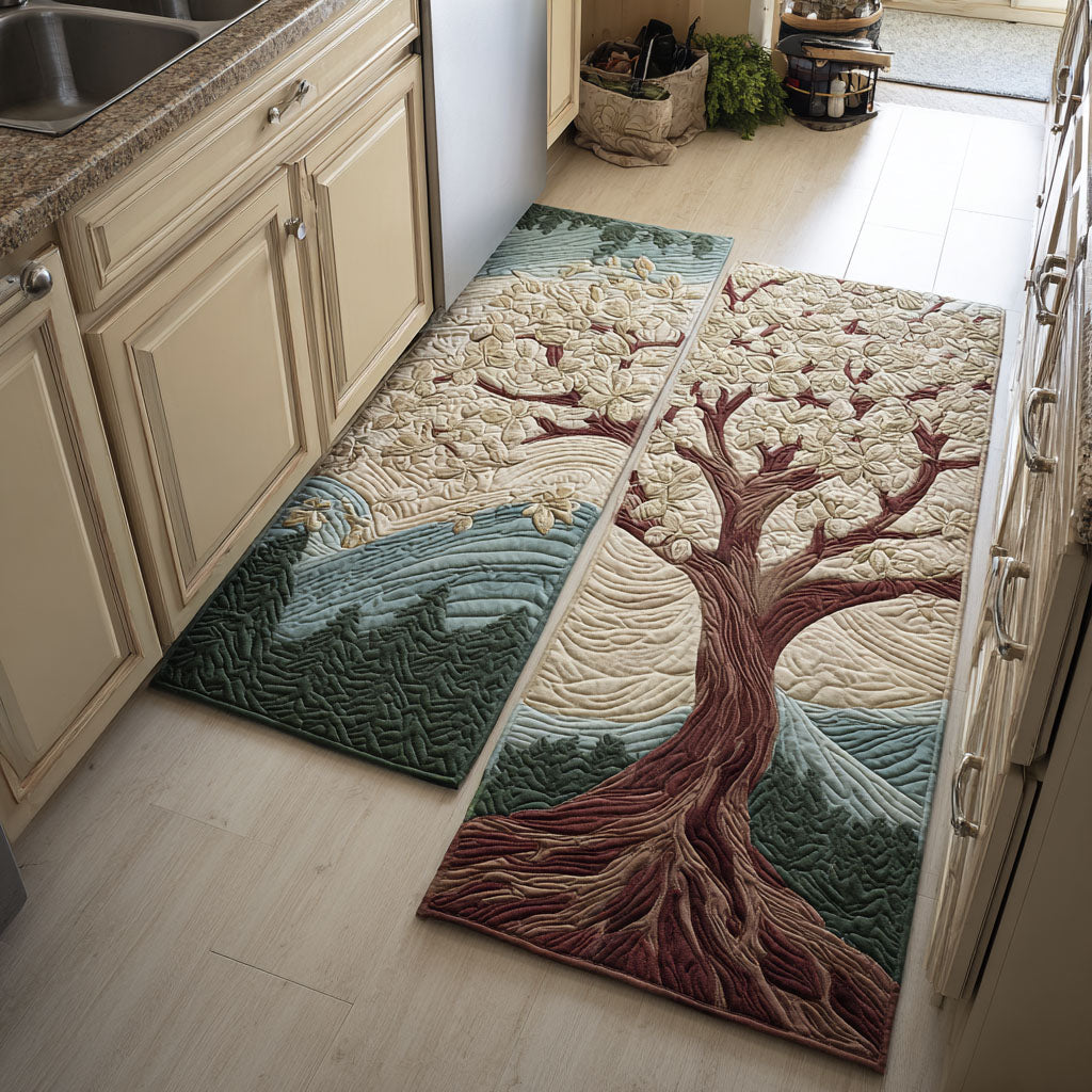 Non-Slip Kitchen Rug with Decorative Branch