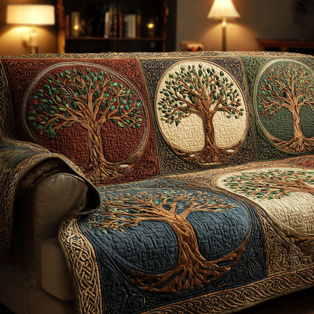 Quilted Sofa Cover with Tree and Roots