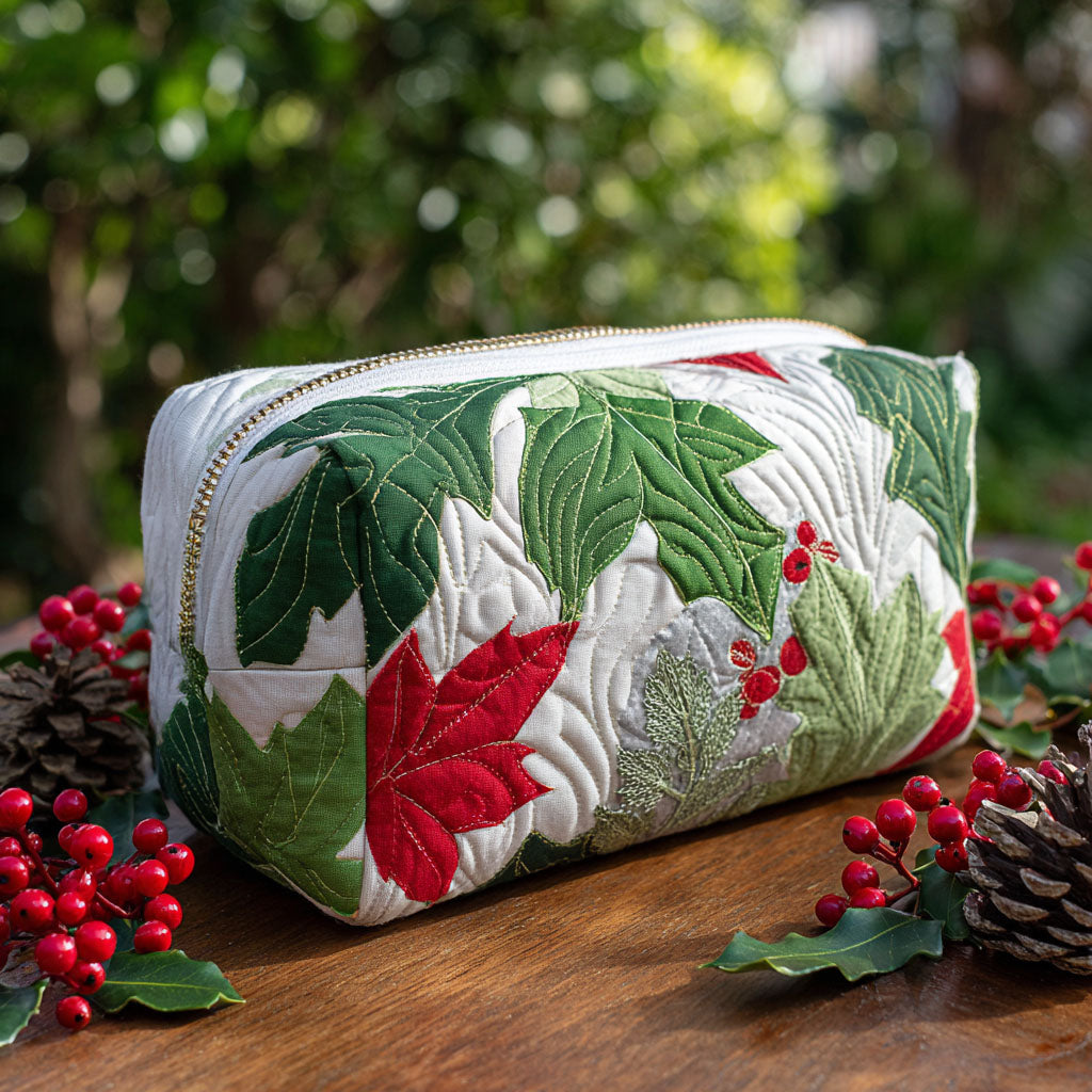 Quilted Makeup Bag with Christmas Evergreen