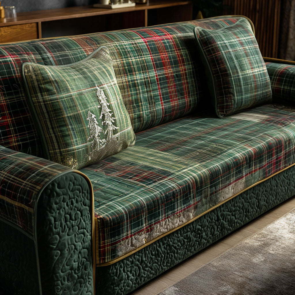 Quilted Sofa Cover with Evergreen Plants