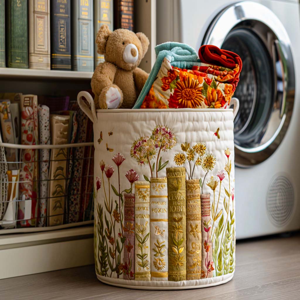 Quilted Laundry Basket with Everyday Scenes
