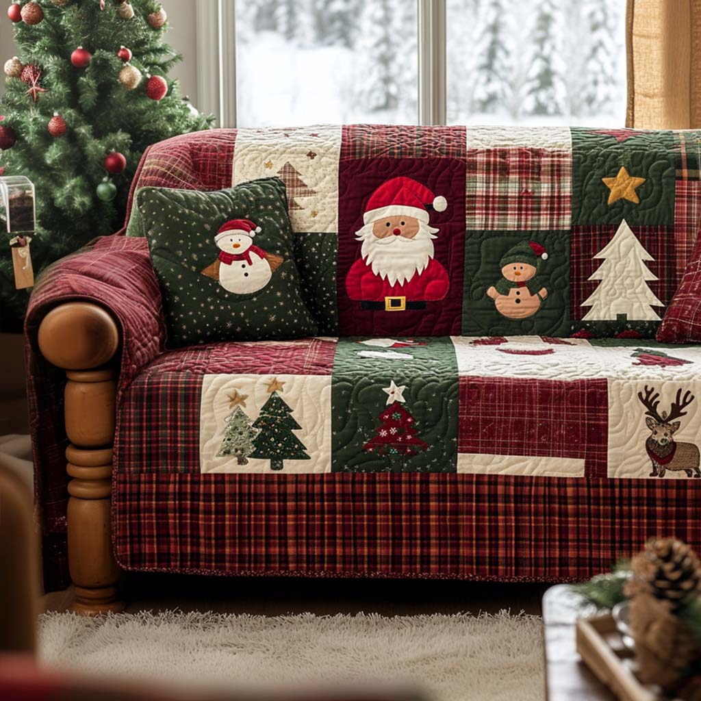 Quilted Sofa Cover with Christmas Design