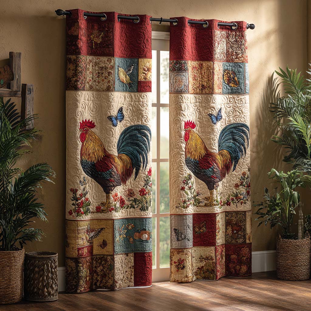Quilted Curtains with Farm Chicken Design