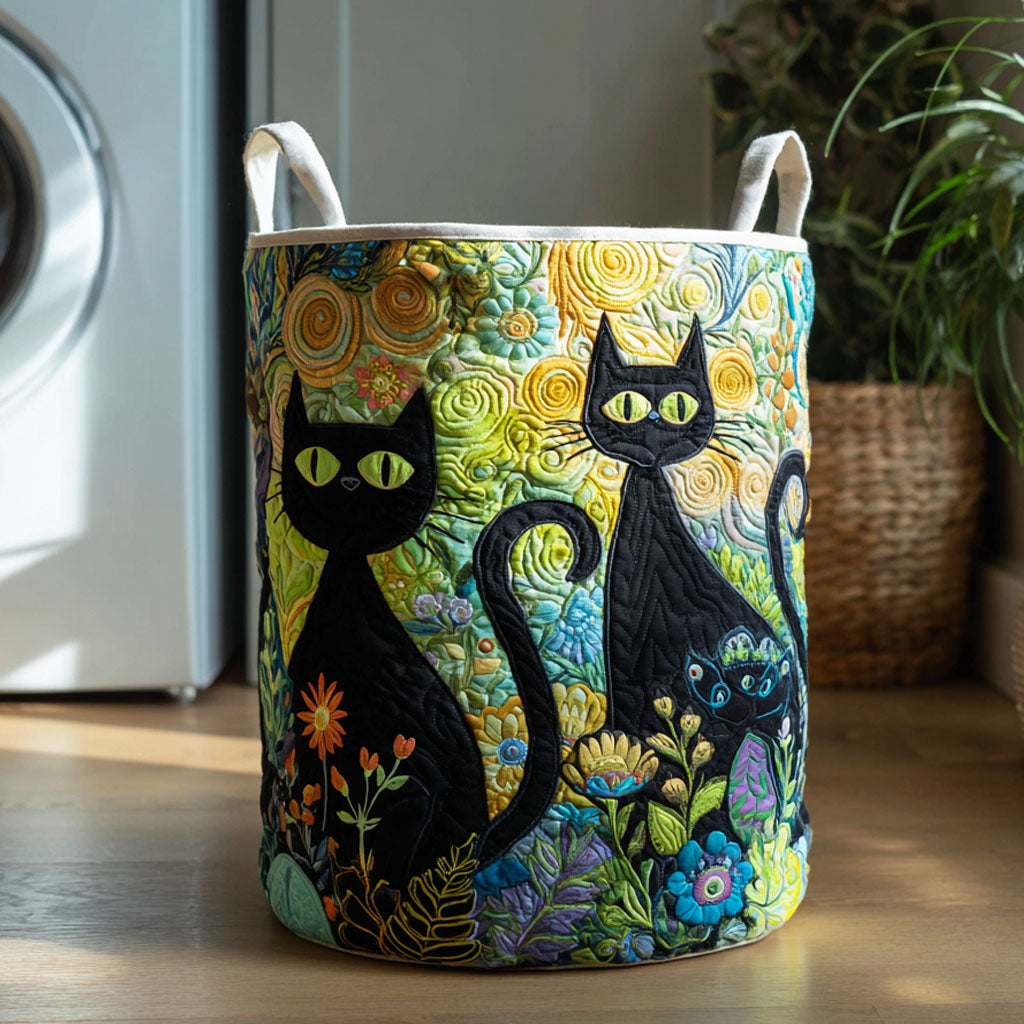 Quilted Laundry Basket with Cats