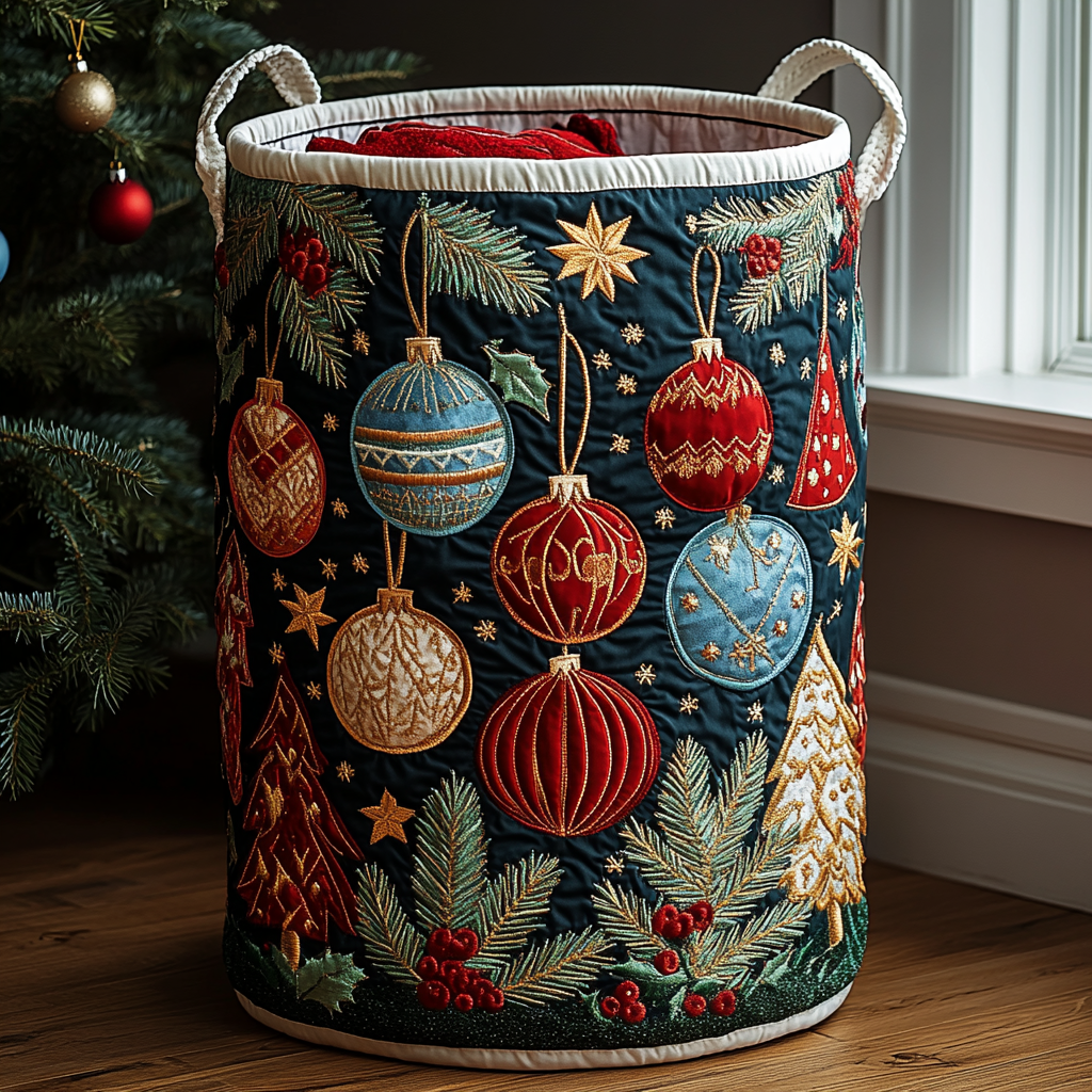 Quilted Laundry Basket with Christmas Design