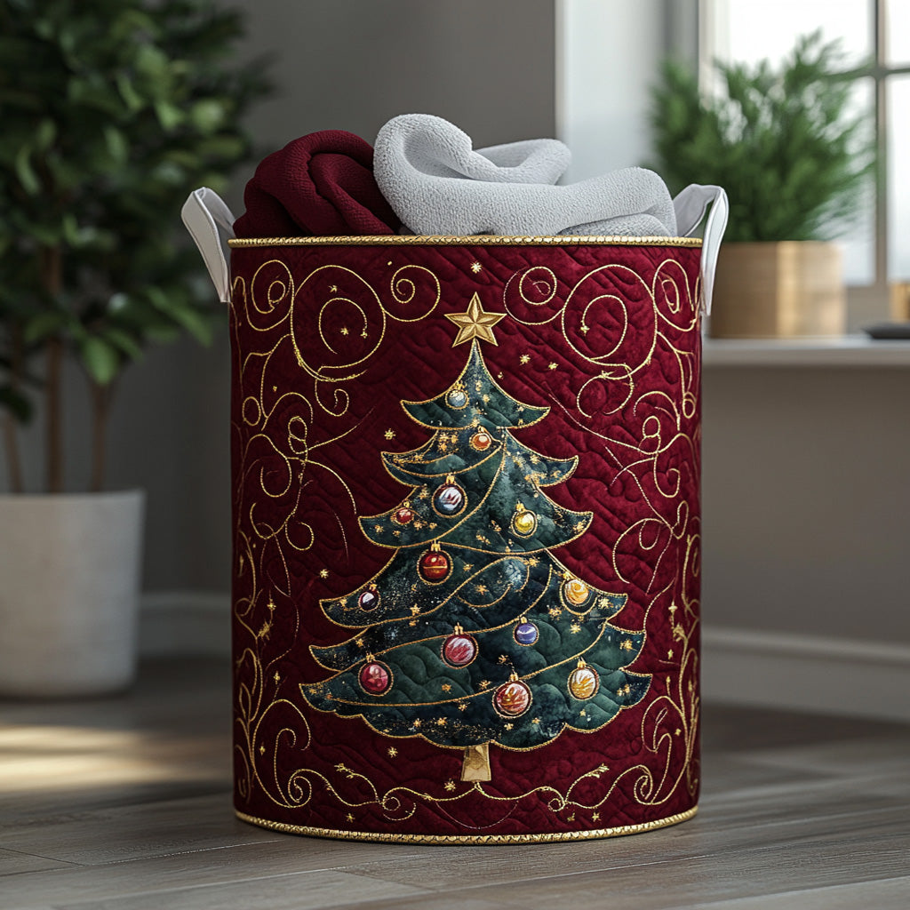 Quilted Laundry Basket with Christmas Pattern