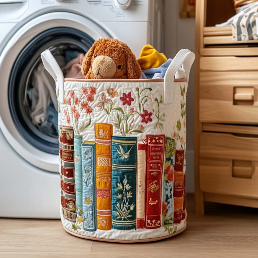 Quilted Laundry Basket with Bees and Flowers