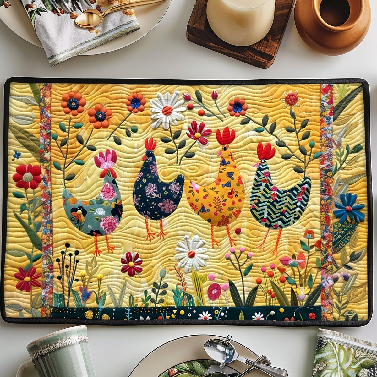 Quilted Placemats with Chicken