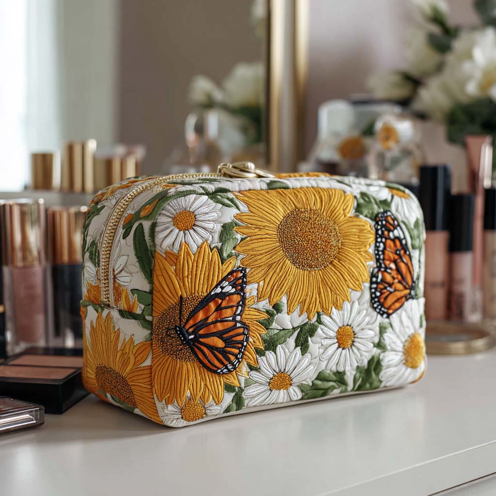 Quilted Makeup Bag with Glowing Flowers