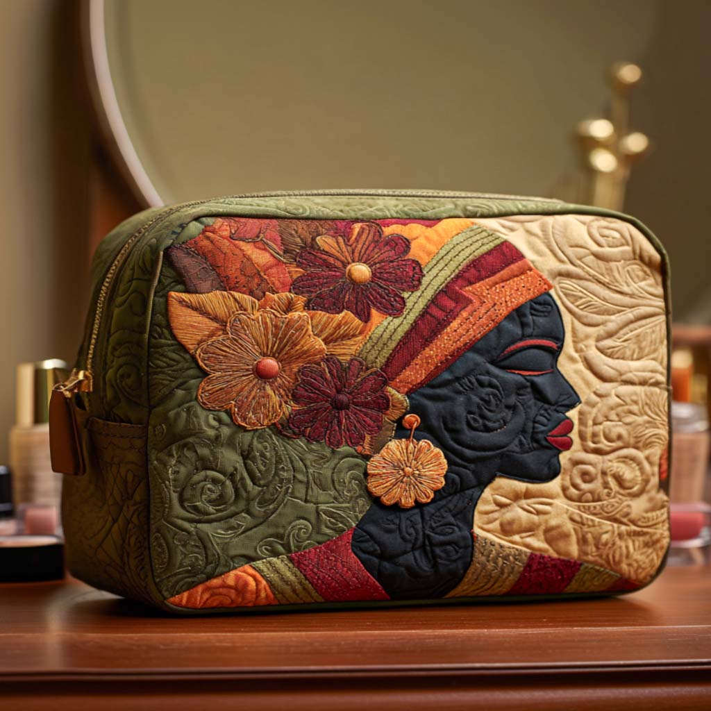 Quilted Makeup Bag with Delicate Flowers