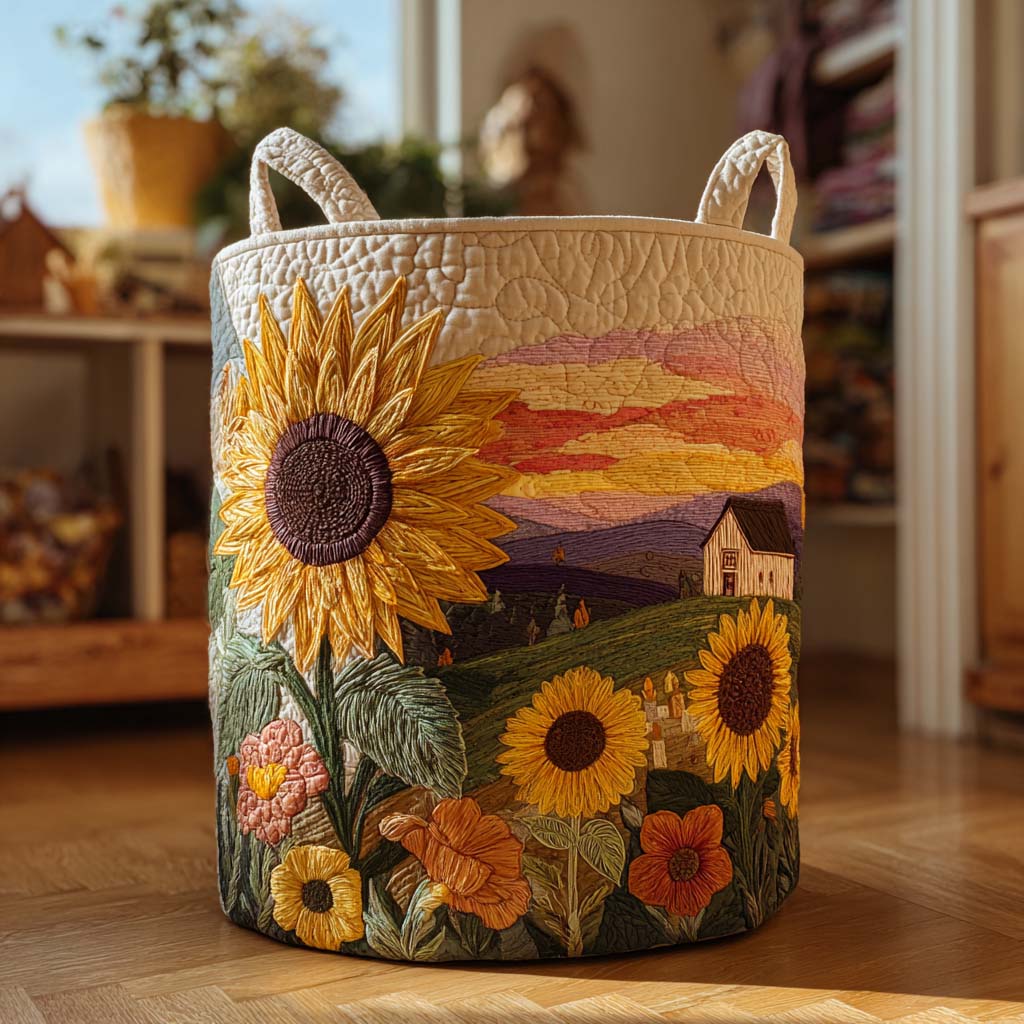 Quilted Laundry Basket with Floral Design