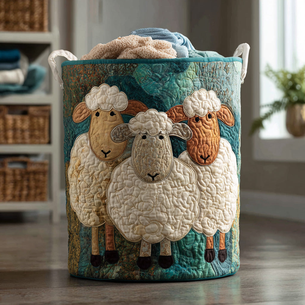 Quilted Laundry Basket with Fluffy Animals