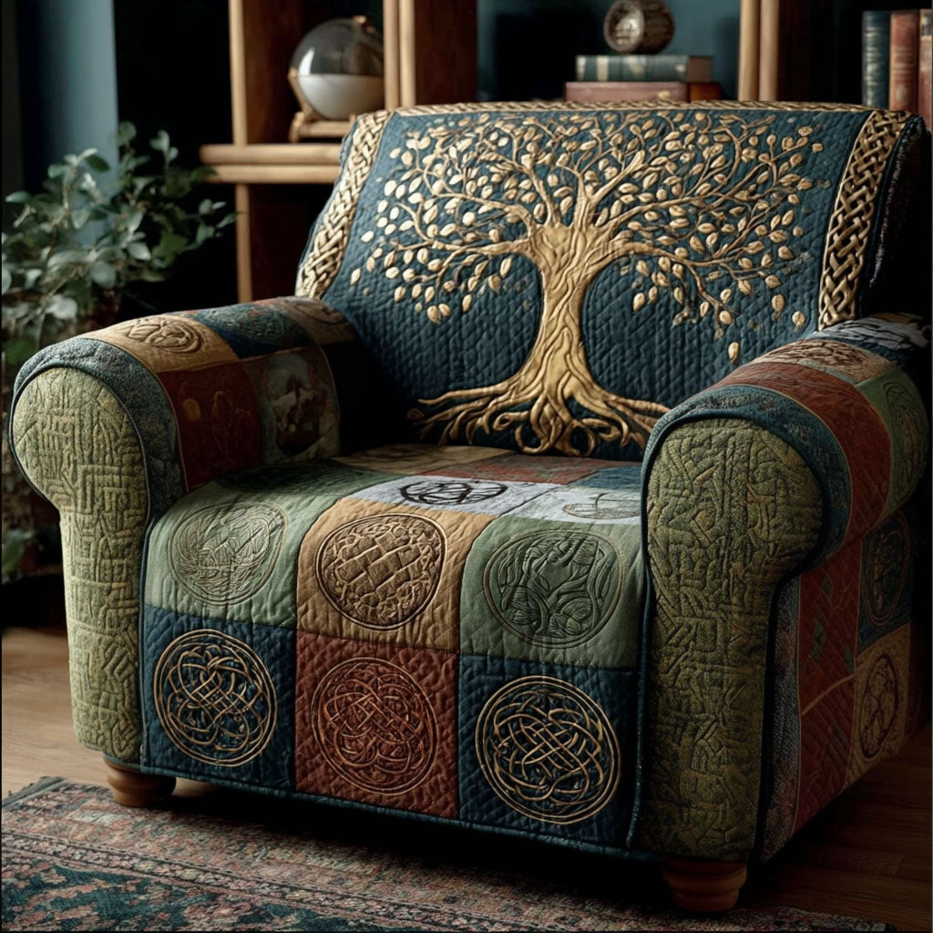 Quilted Sofa Cover with Peaceful Forest Landscape