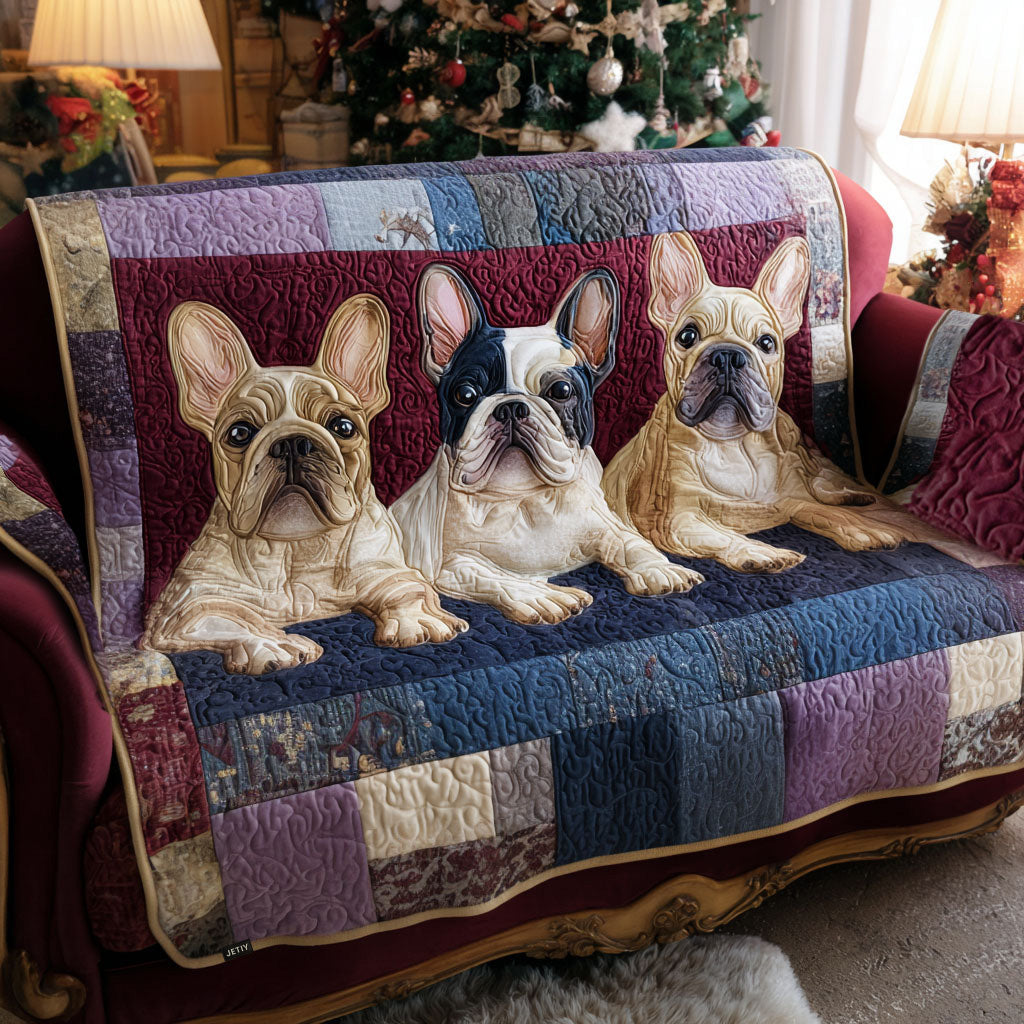 Quilted Sofa Cover with French Bulldog