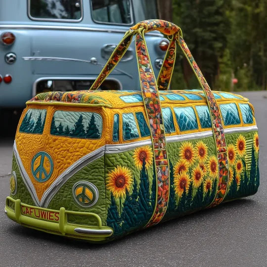 Quilted Travel Bag – Hippie Bus with Sunflowers