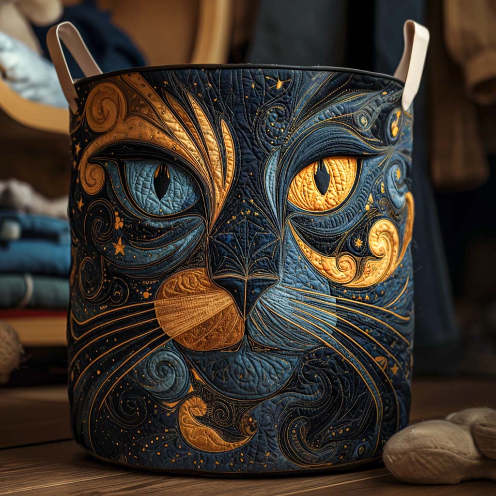 Quilted Laundry Basket with Cats