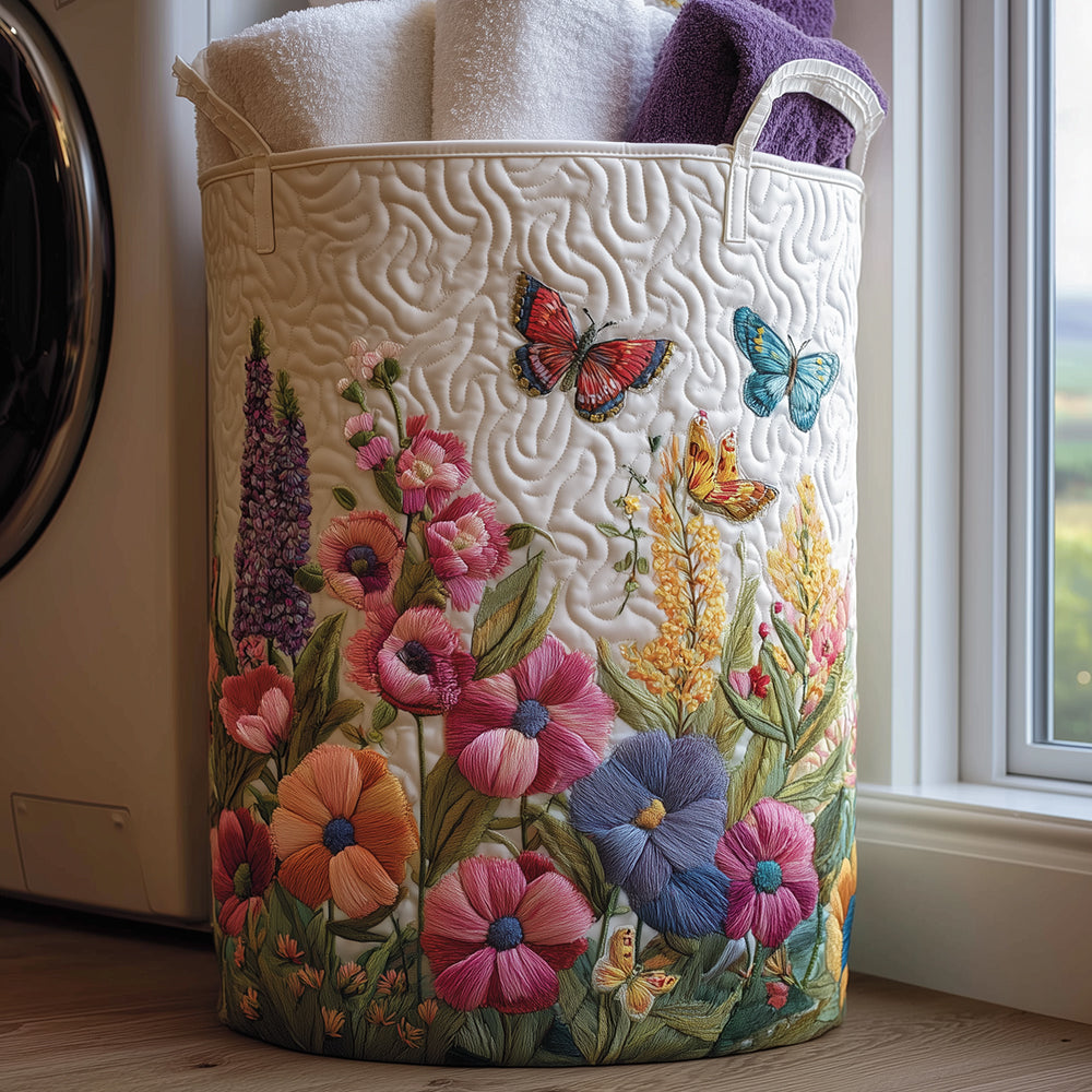 Quilted Laundry Basket with Floral Pattern
