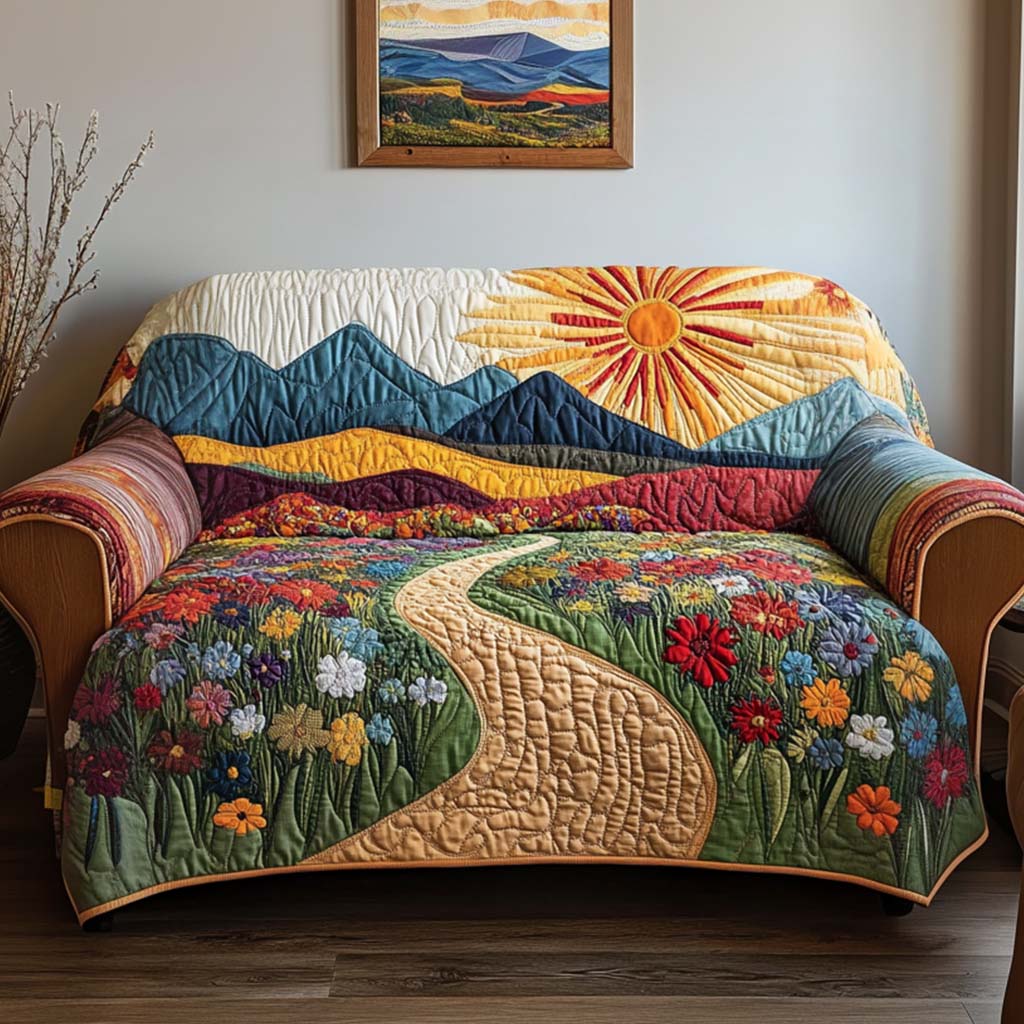 Quilted Sofa Cover with Sun Design