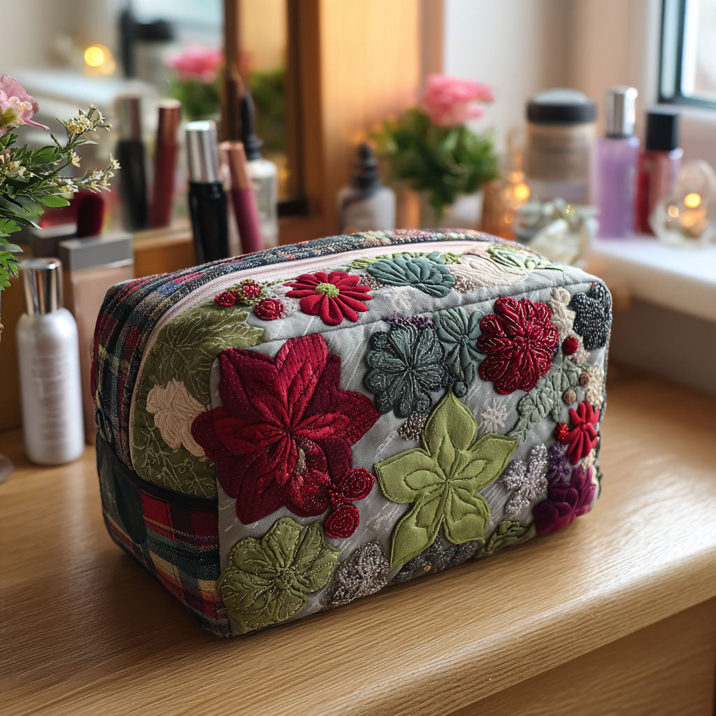 Quilted Makeup Bag with Flower Garden