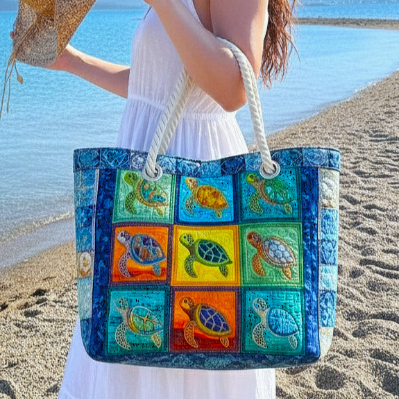 Handmade Beach Bag | Serene Turtle