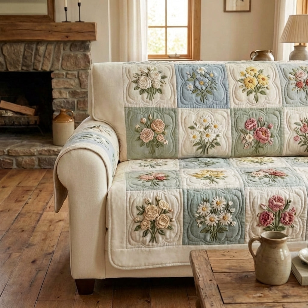 Quilted Sofa Cover with Delicate Garden