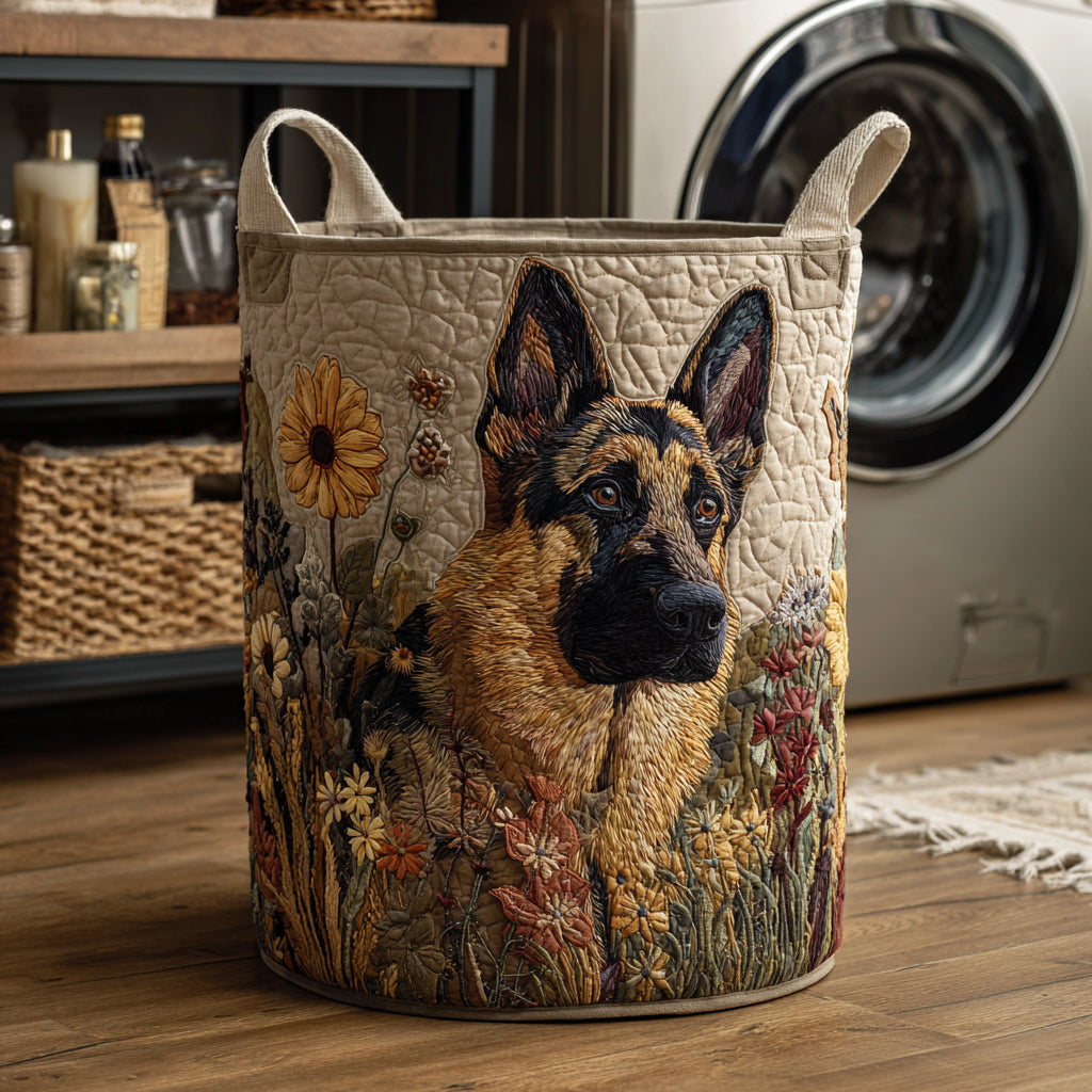 Quilted Laundry Basket with German Shepherd