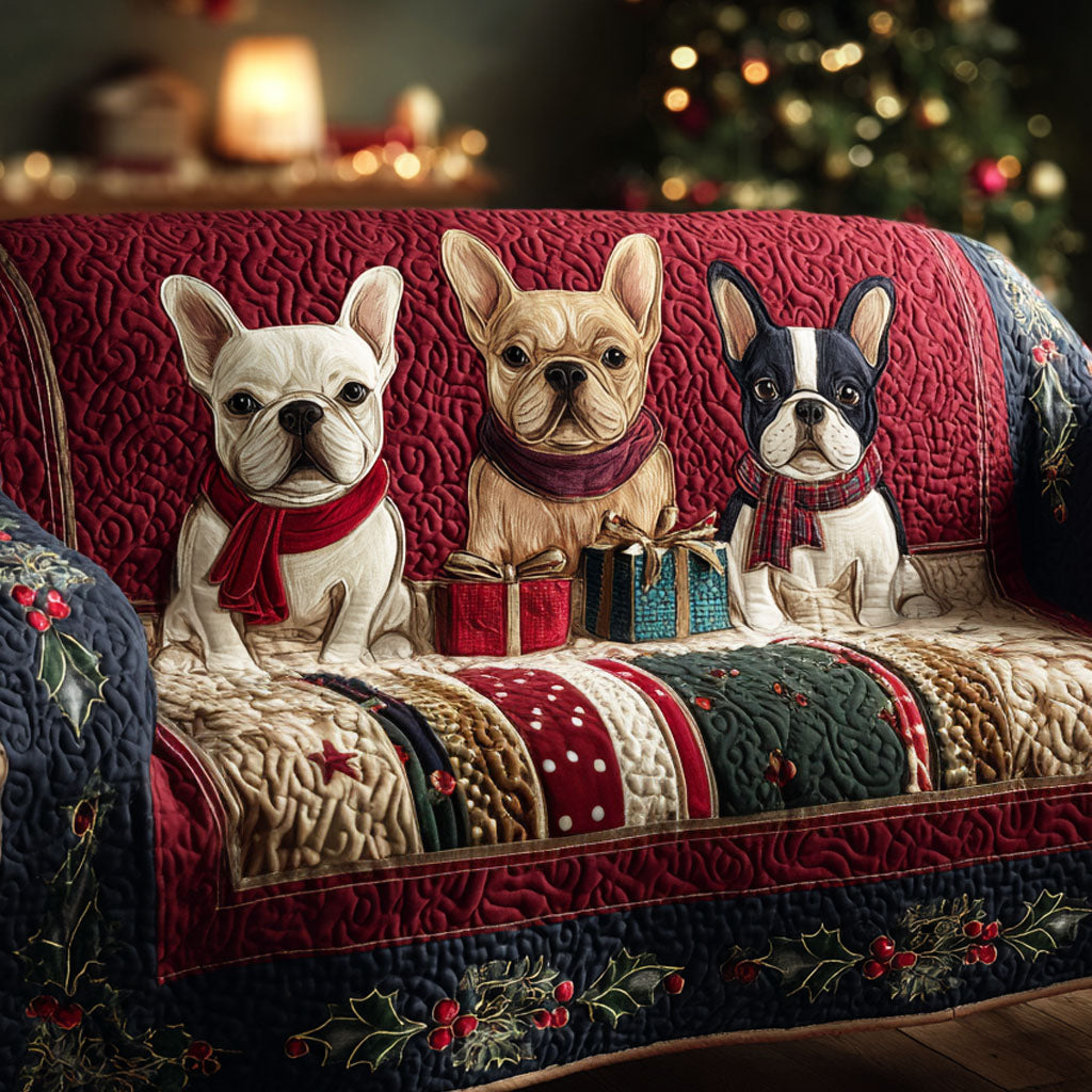 Quilted Sofa Cover with French Bulldogs