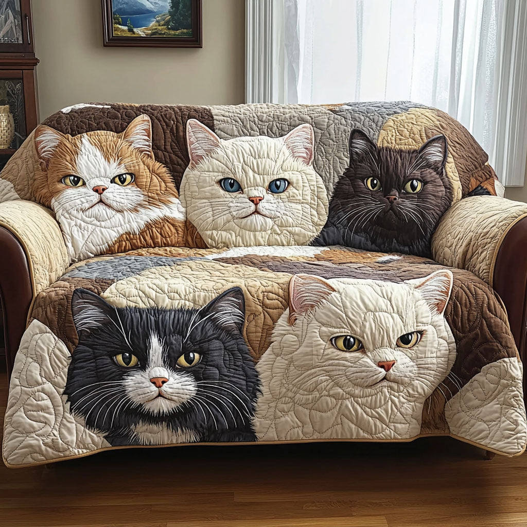 Quilted Sofa Cover with Golden Tomcat