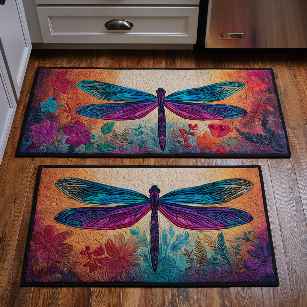 Non-Slip Kitchen Rug with Golden Dragonfly