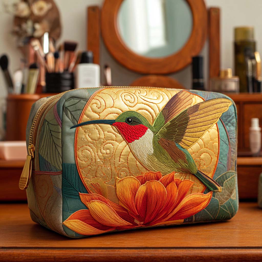 Quilted Makeup Bag with Golden Pattern