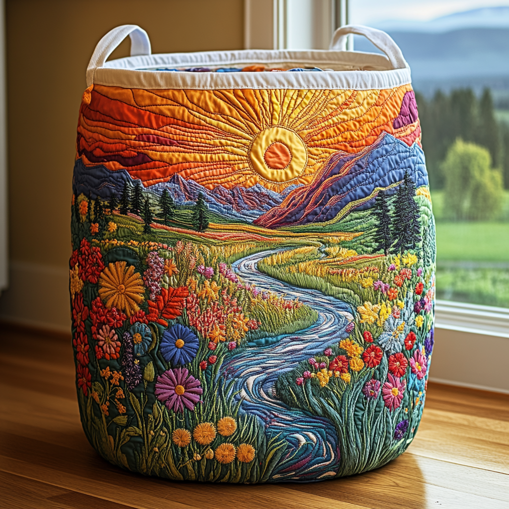 Quilted Laundry Basket with Floral Pattern