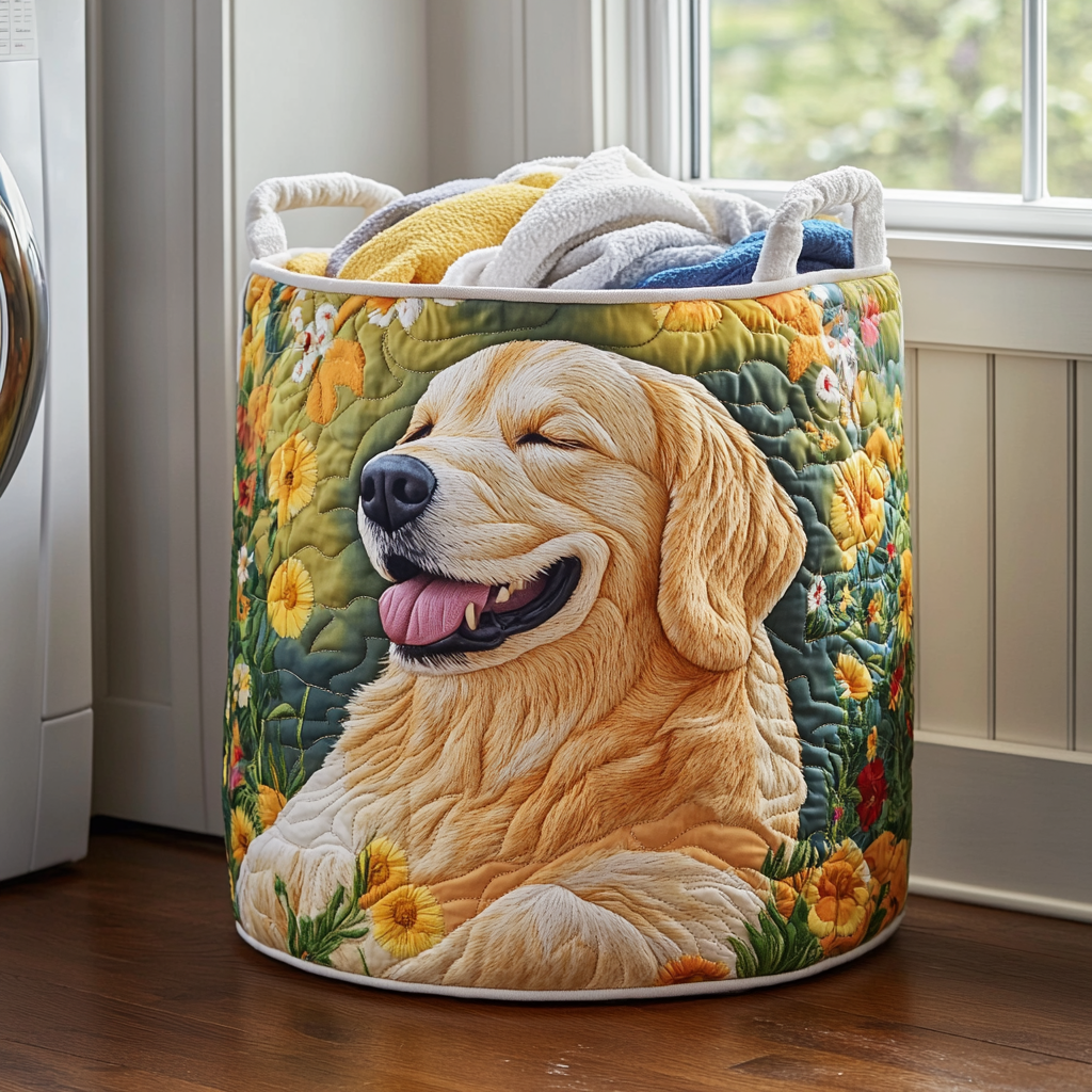 Quilted Laundry Basket with Dog Design