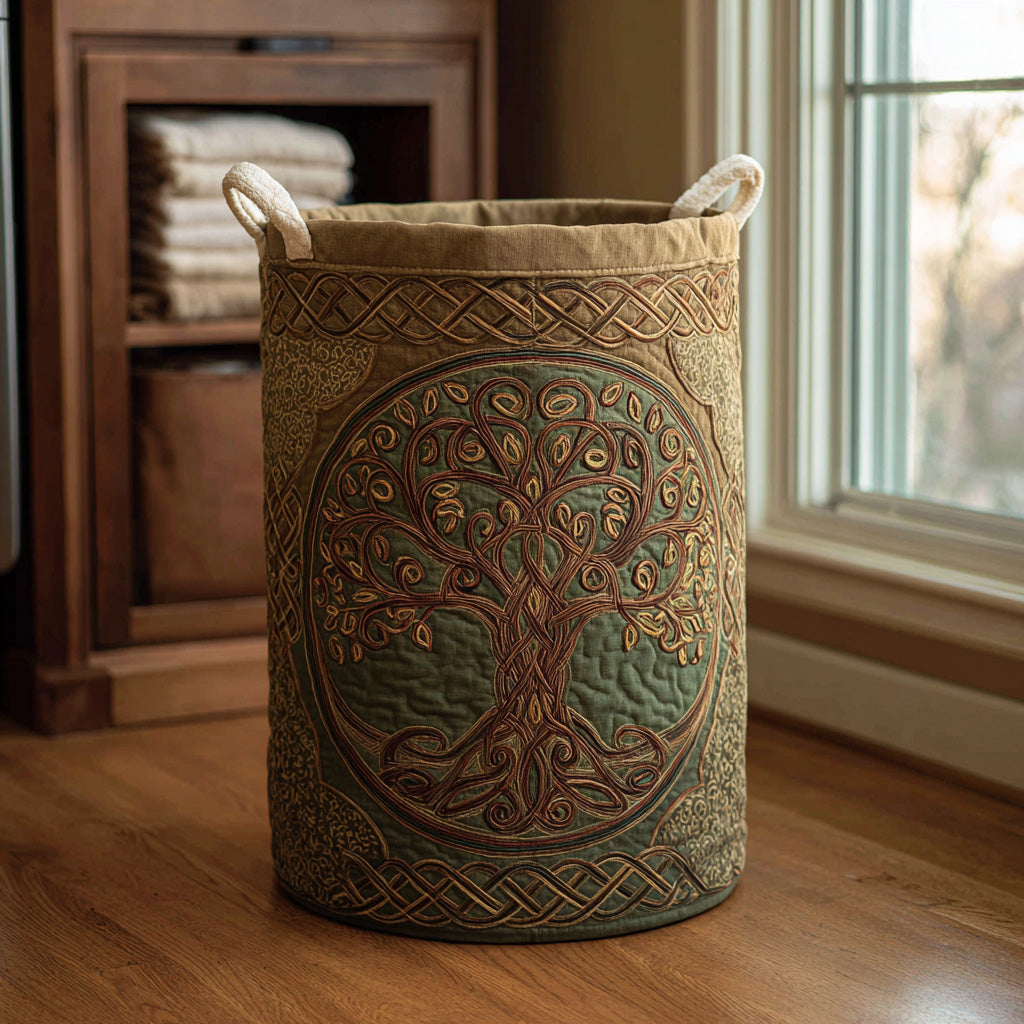 Quilted Laundry Basket with Nature Landscape