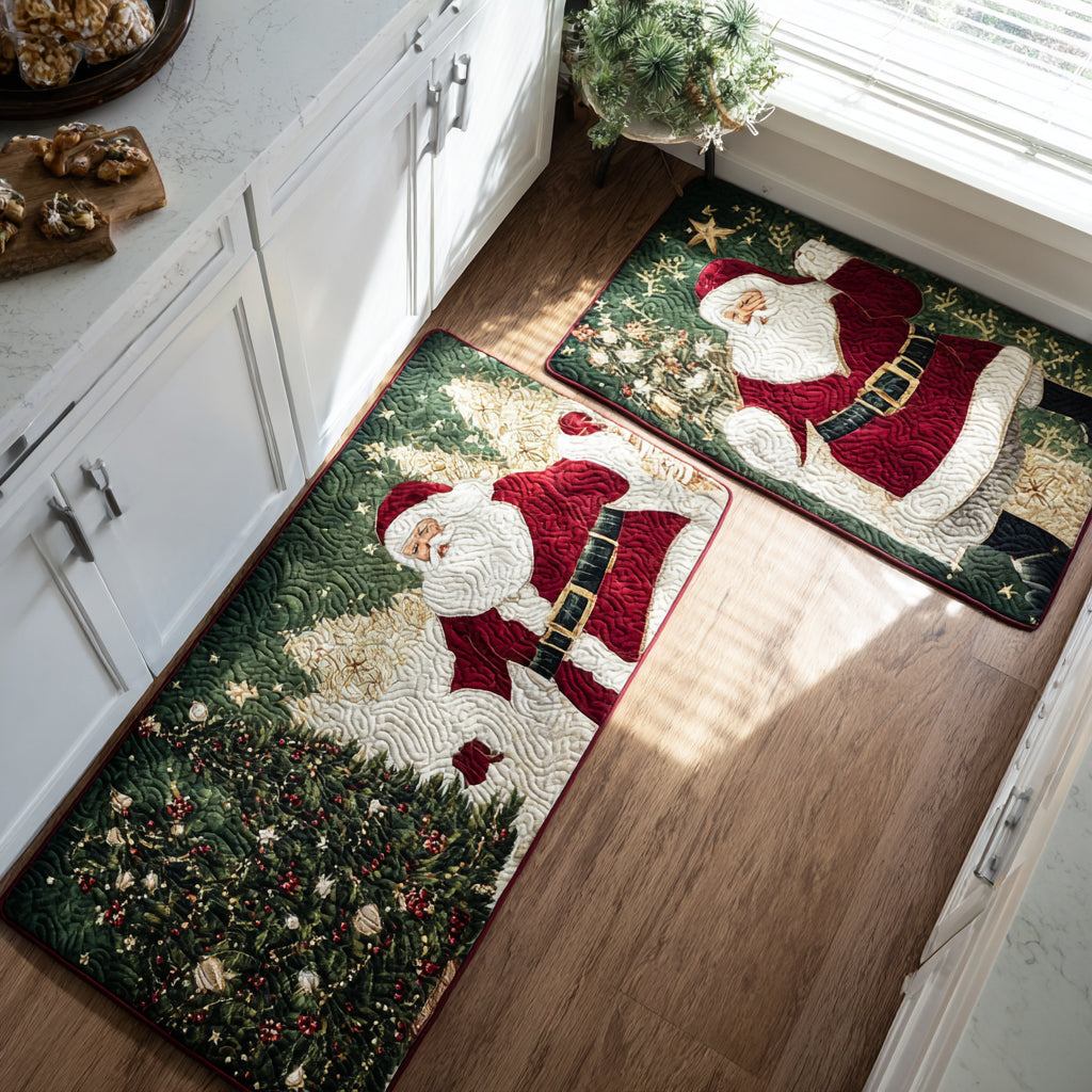 Non-Slip Kitchen Rug – Christmas Golden Santa Claus