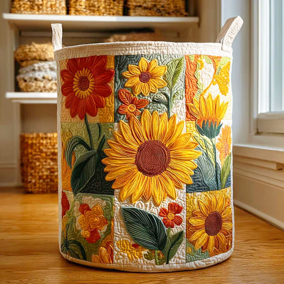 Quilted Laundry Basket with Sunflower
