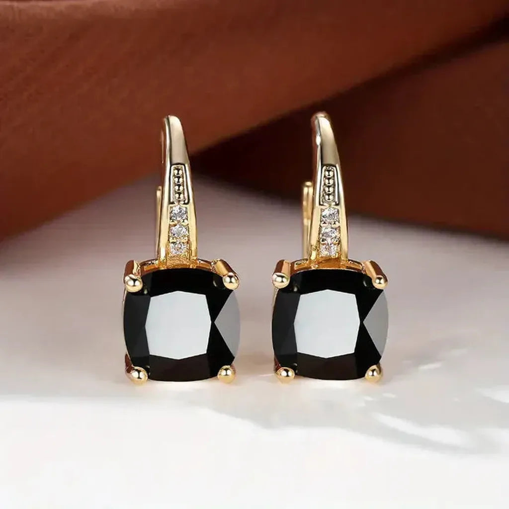 Gold Hoop Earrings with Coloured Stones