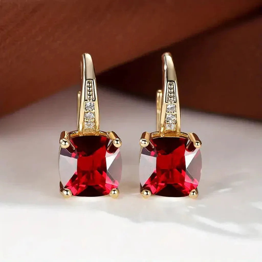 Gold Hoop Earrings with Coloured Stones