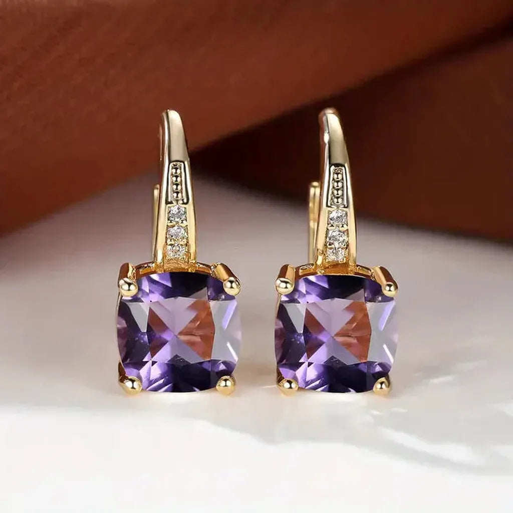 Gold Hoop Earrings with Coloured Stones