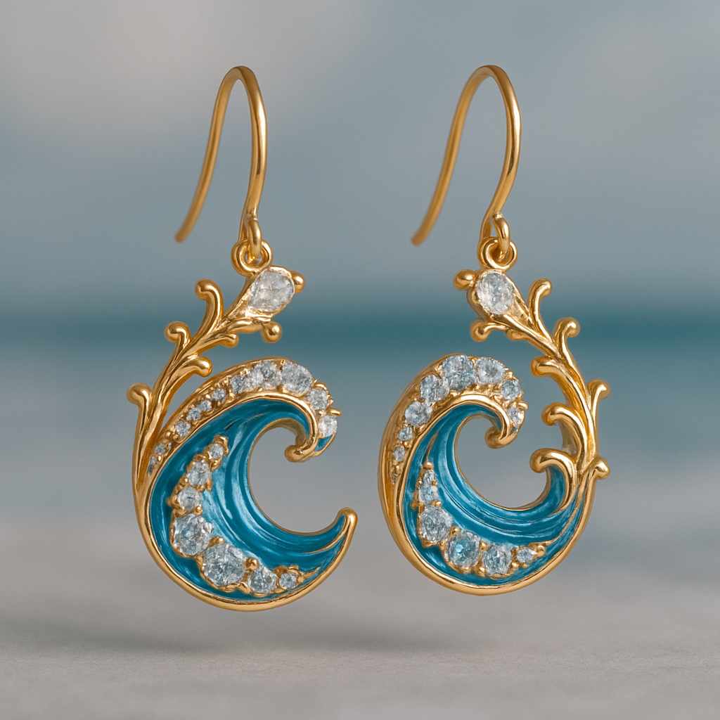 Gold Earrings with Radiant Waves