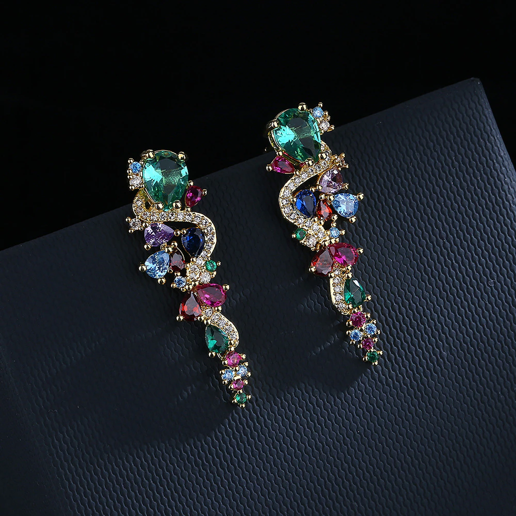Gold Earrings with Colourful Zirconia