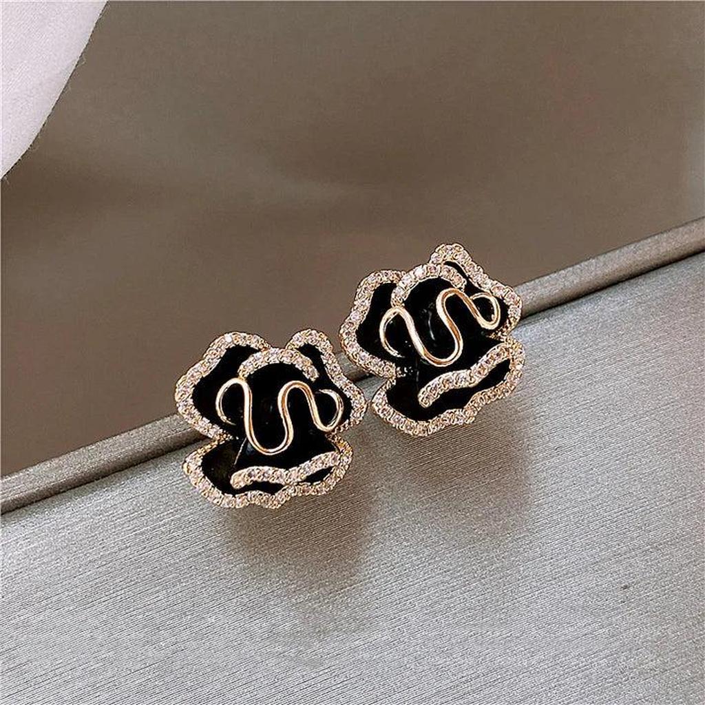 Gold Drop Earrings “Black Lotus Flower”