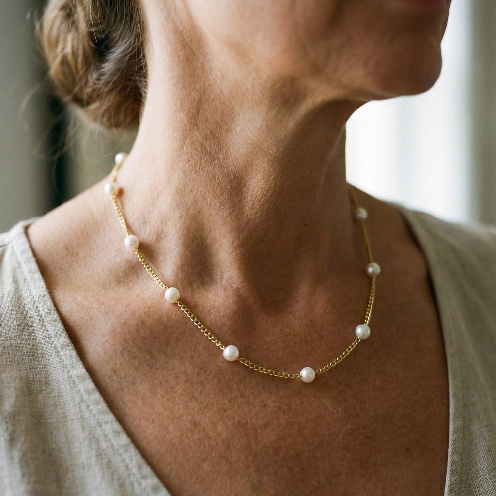 Gold Necklace with Pearl