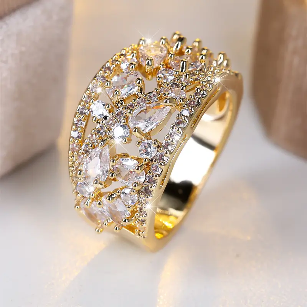 Gold Ring with White Crystals