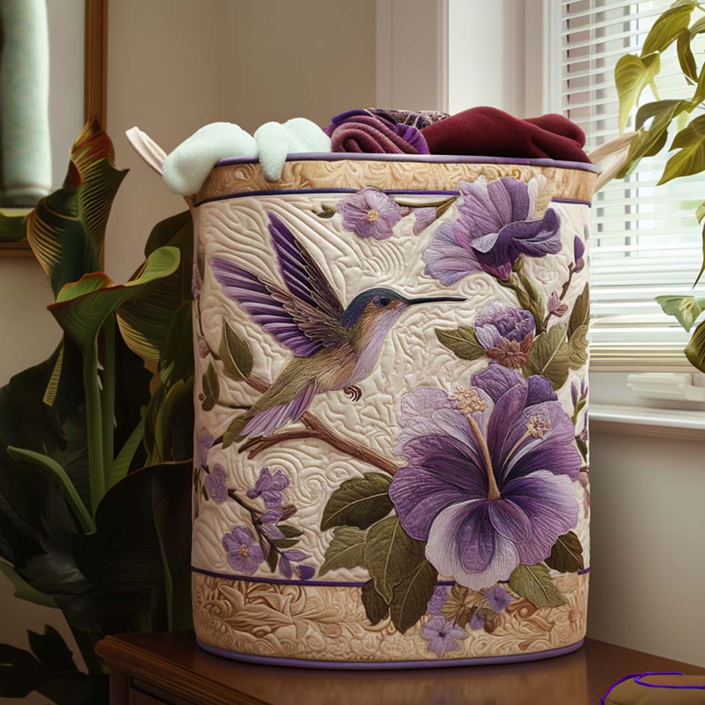 Quilted Laundry Basket with Hummingbird
