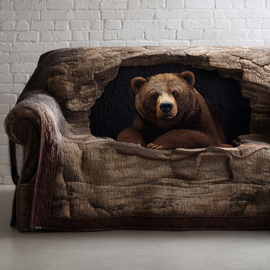 Quilted Sofa Cover with Grizzly Bear