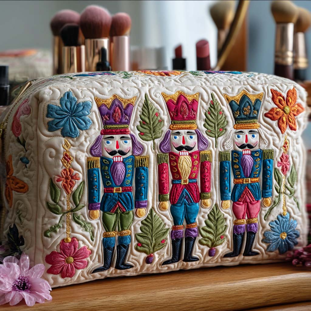 Quilted Makeup Bag with Christmas Nutcracker